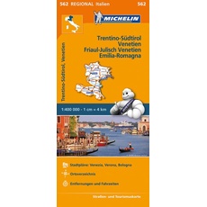 Michelin Trentino-Südtirol,Venetien, Friaul-Julisch Venetien, Emilia Romagna. Straßen- und Tourismuskarte 1:400.000