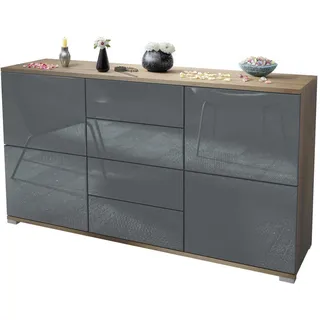 Vladon Sideboard Grau, Holzwerkstoff, 138.5x75.5x35 cm, Wohnzimmer, Kommoden, Sideboards,