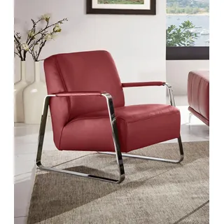 W.Schillig Cocktailsessel quadroo Leder 65 x 82 x 82 cm rot mit Kissen
