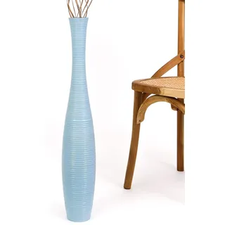 Leewadee Große Deko Bodenvase Für Dekozweige, Hohe Standvase Für Pampasgras, Design Holzvase, 65 cm, Blau