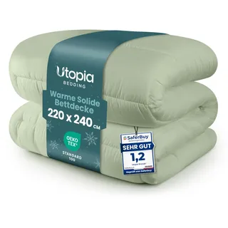 Utopia Bedding Bettdecke 220 x 240 cm, Ganzjahresdecke 370 GSM Füllung, atmungsaktive Schlafdecke, Steppdecke, Super Weiche Kuschelige (Salbeigrün)