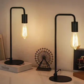HAITRAL Vintage Industrielle Tischlampe, Metall Nachttischlampen 2er Set, Tischleuchte, E27 Schreibtischlampen für Schlafzimmer, Wohnzimmer, Büro - Schwarz