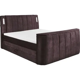 Boxspringbett ED EXCITING DESIGN "Dallas", lila (aubergine, salvador 05 aubergine), B:186cm L:244cm, 100% Polyester, Komplettbetten, Boxspringbett, inkl. Topper, LED-Beleuchtung, TV Halterung und zwei Bettkästen