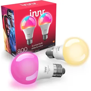 innr Zigbee E27 Smart Lampe, Funktioniert mit Hue* und Alexa (Bridge Erforderlich), White & Colour, 16 Million Farben, Smart Glühbirne E27, Alexa Lampe, 880 Lumen, 2 Stück
