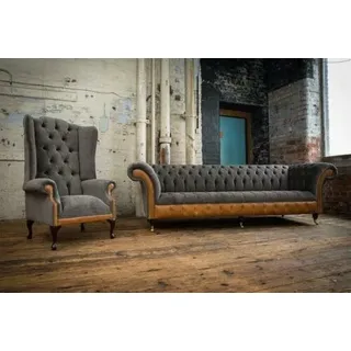 Sofagarnitur Set 4 Sitzer + 1 Sitzer Ohrensessel Couch Polster Sitz Garnituren - Grau