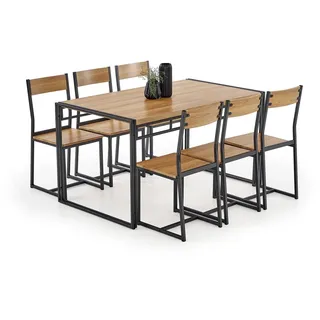 Halmar Esszimmer-Set Bolivar 1+6 - goldene Eiche / Schwarz - Naturbelassen