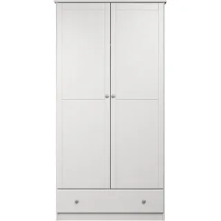 Home Affaire Kleiderschrank Delsbo Garderobenschrank Wäscheschrank Schlafzimmer Massivholz (1-St., Bestseller Schrank in Landhaus Design) Drehtürenschrank aus Kiefernholz - mit Schublade und Kleiderstange weiß