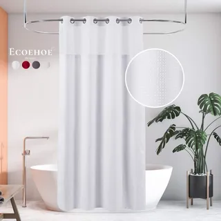 Ecoehoe Hotel-Duschvorhang aus Stoff mit Magneten Snap Liner 180cm*200cm weiß