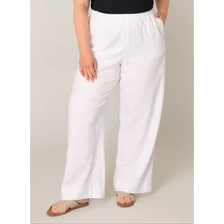 Leinenhose BASE LEVEL CURVY "Yula", Damen, Gr. 46, N-Gr, weiß (natural weiß), Web, Obermaterial: 55% Leinen, 45% Viskose, unifarben, loose fit lang, Hosen Leinenhose, Sommerhose, Leinen-Viskose-Mix, mit elastischem Bund