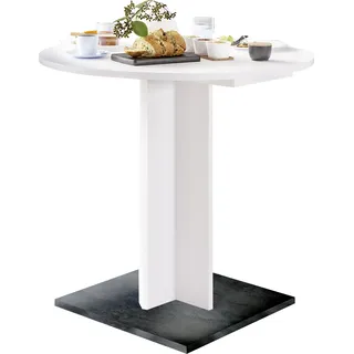 Kulissentisch >Judd< rund, ausziehbar, weiss matt / schwarzstahl - 80/120x75 (D/BxH) - Weiß