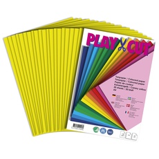 PLAY-CUT Tonpapier A4 Kanariengelb (130g/m2) | 20 Bogen Din A4 Papier zum Basteln Drucken | Dickes Bedruckbares Bastelpapier Set und Druckerpapier A4 | Premium Tonzeichenpapier & Craft Paper