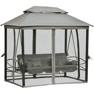 Outsunny Hollywoodschaukel mit Seitenwänden, 3-Sitzer, Dunkelgrau, 256 x 172 x 248 cm , Metall , 172x248x256 cm , Gartenmöbel, Gartenschaukeln, Hollywoodschaukeln