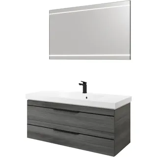 Saphir Badmöbel-Set »Balto 2-teilig Mineralmarmor-Waschtisch mit LED-Spiegel, 123 cm breit« 2 Stk. tlg., grau