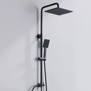 Auralum Regendusche Schwarz ohne Armatur, Duschgarnitur mit Regendusche Quadratischer Duschkopf 25cmx25cm, Duschsystem ohne Armatur Höhenverstellbar Duschstange von 74-109cm für badewanne kabine