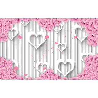 Papermoon Fototapete »Muster mit Blumen und Herzen«, bunt