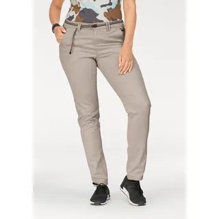 Chinohose KANGAROOS, Damen, Gr. 50, N-Gr, beige, Web, Obermaterial: 98% Baumwolle, 2% Elasthan, unifarben, gerade, unten schmal lang, Hosen Chinohose, in schmaler Form, mit Kordel zu binden