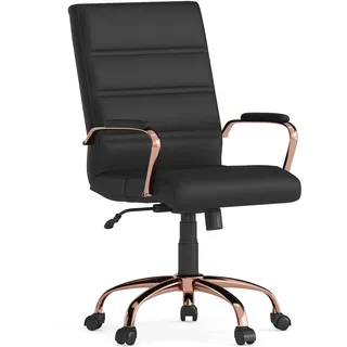 Flash Furniture Chefsessel, Drehstuhl, schwarzes Leder, rotgoldfarbenes Gestell, 61 x 58,4 x 103,5 cm (B x T x H)