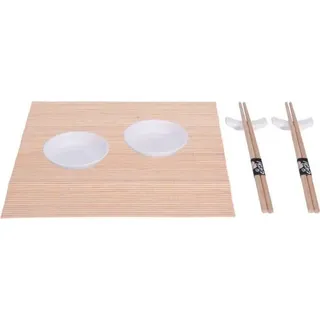 Sushi-Set aus Porzellan für 2 Personen, 7-teilig, mit Essstäbchen, Schälchen und Platte - Schwarz