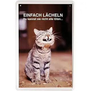 Blechschild kleine Katze Spruch " Einfach lächeln..." 20 x 30cm Reklame Retro Blech 1238