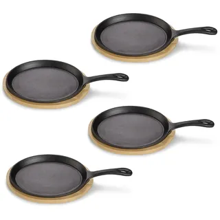ECHTWERK Servierpfanne aus Gusseisen, Kleine Grillpfanne, Bereits eingebrannt, Für Backöfen, Grill, BBQ und Induktion geeignet, Ideal zum und Servieren, 4tlg