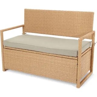 di volio Gartenbank mit Stauraum Verbana - beige, für 2 Personen, wetterfest & wasserdicht, ideal für Balkon, Terrasse und Garten - Beige