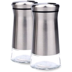 YMTECH Salz- und Pfefferstreuer 2er Set, Streuer Gewürzglas aus Glas und Edelstahl, Gewürzglas mit einstellbaren Ausgießlöchern