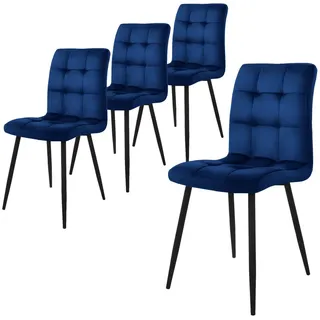 Ml-Design Esszimmerstuhl Samt Dunkelblau 4er Set , Metall , 41x89x49 cm , Esszimmer, Stühle