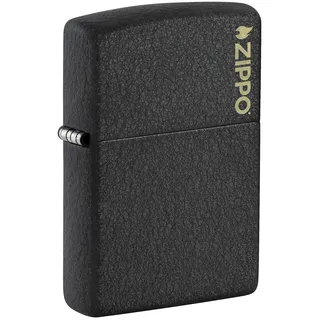 Zippo Sturmfeuerzeug - Logo, Black Crackle, Laser Engrave - Nachfüllbar - Wiederverwendbar - Windfestes Design - Geschenkbox - Made in USA