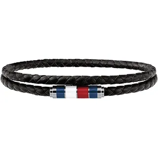 Tommy Hilfiger Jewelry Armband Leder Schwarz, Edelstahl Silber 19 cm