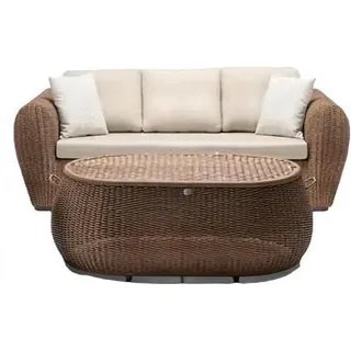 Sofa 3 Sitzer Couchtisch Garnitur Sofas Dreisitzer Rattan Tisch Luxus Modern - Braun