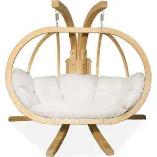 KONSIMO Hölzerner Hängesessel mit Gestell für zwei Personen "CALLISTO", beige, Hölz, Modern Design, 240x183x137 cm - Beige