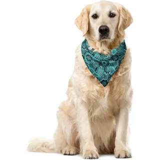 ABAKUHAUS Ethnisch Haustier Bandana, Paisley Motive Blumen, 40x40 cm, Sea Green Grün - Bunt