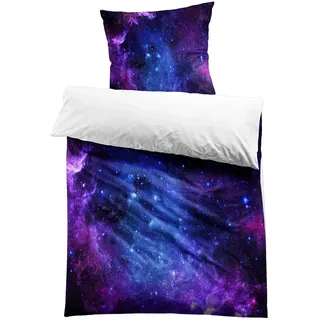 MUSOLEI Bettwäsche 135x200 Sternenhimmel Violett Einzelbett Mädchen Jungen Kosmische 3D-Druck Mikrofaser Bettbezug 135x200 und 1 Kissenbezug 80x80 Bettwäsche-Set für Einzelbett, Sternenhimmel