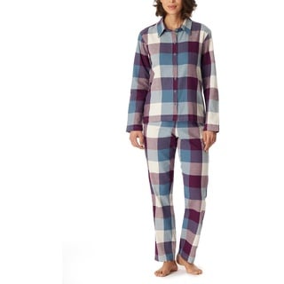 Schiesser Damen Schlafanzug lang Flanell 100% Baumwolle durchgeknöpft-Winter Pyjamaset, Mehrfarbig 2, 46