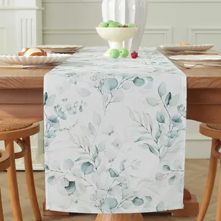 meioro Grün Eukalyptusblätter Tischläufer, 30x120cm Saisonale Tischwäsche, Frühling Sommer Hochzeit Tischdecke für Küche Essen Urlaub Party Tischdekoration