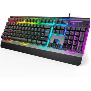 TECKNET Gaming Tastatur 105 Tasten Membrantastatur mit Vollmetall-Gehäuse