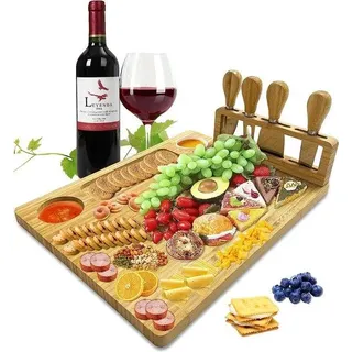 Bambus-Käseplatte mit Messerset, Charcuterie-Brett, Geschenk