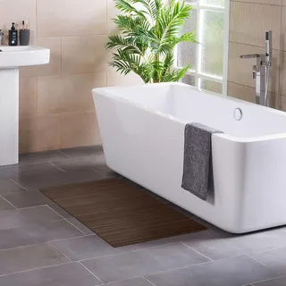 DE-COmmerce Badteppich aus Bambus Lines Mocha 60 x 100 cm Badematte Badvorleger Duschmatte rutschhemmend