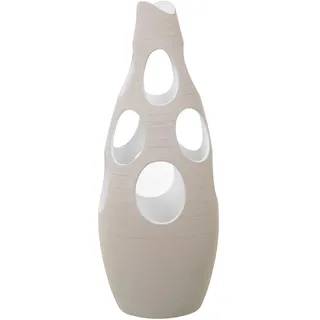 DRW Bodenvase aus Keramik mit Kreisen in gestreiftem Ecru, 26 x 26 x 70 cm