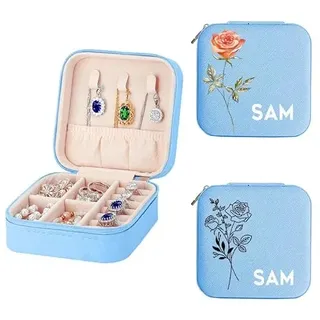 Mocessory Personalisierte Schmuckschatulle mit Namen Für Frauen | kleine Reisebox für Halsketten, Ohrringe und Armbänder, personalisiertes Geschenk für Freundinnen, Mütter oder Brautjungfern