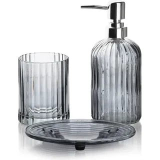 Mondex | Badezimmer Set - ARI GREY - 3-teilig - Elegantes Design - Hochwertige Materialien - Praktische Badaccessoires