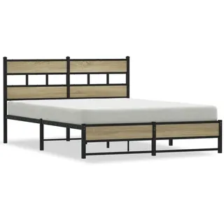 vidaXL Metallbett ohne Matratze Sonoma-Eiche 140x200 cm - Braun