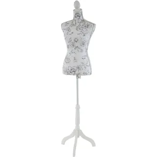 Schneiderpuppe T222, Schaufensterpuppe Torso weiblich, Fiberglas ~ Weiß mit Blumen