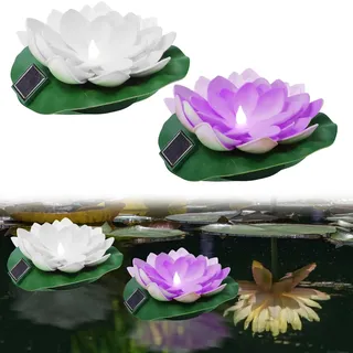 HUIKUANGEU Lotus Laterne,2 Stück Schwimmende Lotuslichter,Solarlampen für Außen,Schwimmende Teichdeko,Nachtlampe Lotusblüte Lotusblatt Teichlicht,Solar Lotusblüte,für Pool Teich Garten Deko