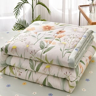 Chickwin Tagesdecke 200x230cm Bettüberwurf Gesteppt, Grün Gras Blumen Tagesdecke Wohndecke Überwurfdecke Bedspread Schlafzimmer Steppdecke Decke Überwurf Wohnzimmer Sofaüberwurf für Doppelbett