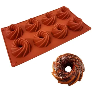 SEABABOO Mini Gugelhupfform Silikon, Ø 5,8 cm x 2.7 cm, 8 Löcher Gugelhupf Kuchenform Silikon, Savarin Muffinförmchen für Schokolade Kuchen Muffin Brownie, Braun, 1 Stück (1)