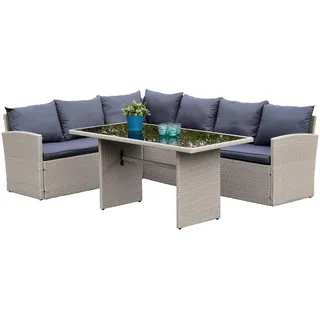 Gardenson Gartenset , Grau , Metall, Kunststoff, Textil , 12-teilig , Uni , Füllung: Polyetherschaumkern,Polyetherschaumkern , Tisch mit Glasplatte , Gartenmöbel, Gartengarnituren, Gartenmöbel-Sets