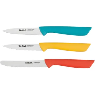 Tefal Colorfood Messerset 3-teilig | Universalmesser (10 cm)/Schälmesser (8 cm) gezahnt, Schälmesser (8 cm) glatt | deutscher Edelstahl | korrosionsbeständig | ergonomisch | sicher | Farbig