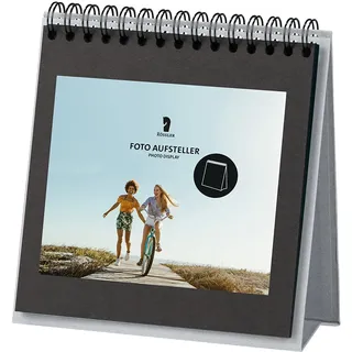 RÖSSLER Foto Tischaufsteller für 13x18 Fotos | Tisch Fotoalbum zum einkleben | Fotoalbum Ringbuch | Fotobuch zum Selbstgestalten | Tisch-Fotohalter | Maße: 190x190mm | 1 Stück | Farbe: Grau | Stone