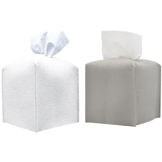 2 Stücke Quadratisch Taschentuchbox, PU Leder Moderner Kosmetiktücherbox Nachfüllbar Servietten Aufbewahrungsbox Verdicktes Ledermaterial Tissue Box für Esszimmer Badezimmer Büro(Schwarz/Pastellgrau)